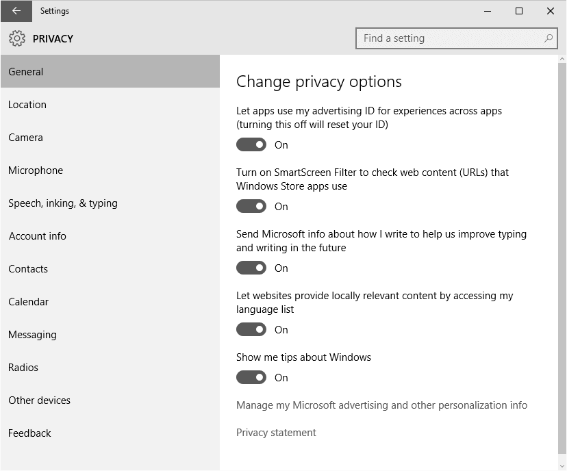 Windows 10 privacy